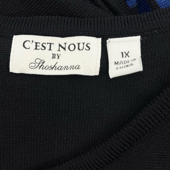 C’est Nous By Shoshanna Black/Blue Striped Knit Fit & Flare Dress 1X - Picture 6 of 7